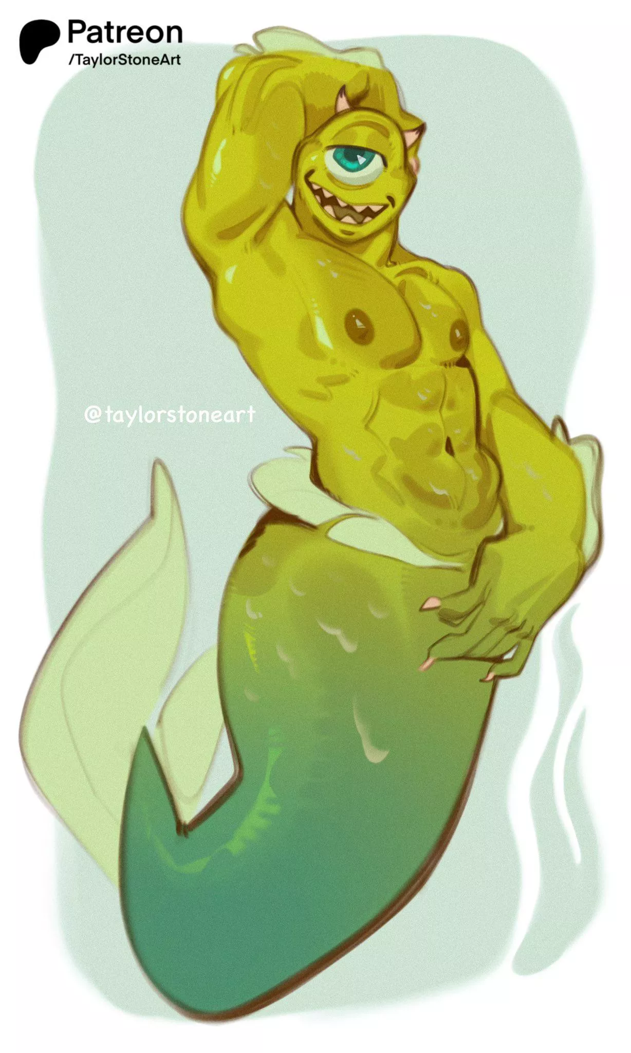 Mer-ike Wazowski (Art by me@taylorstoneart)