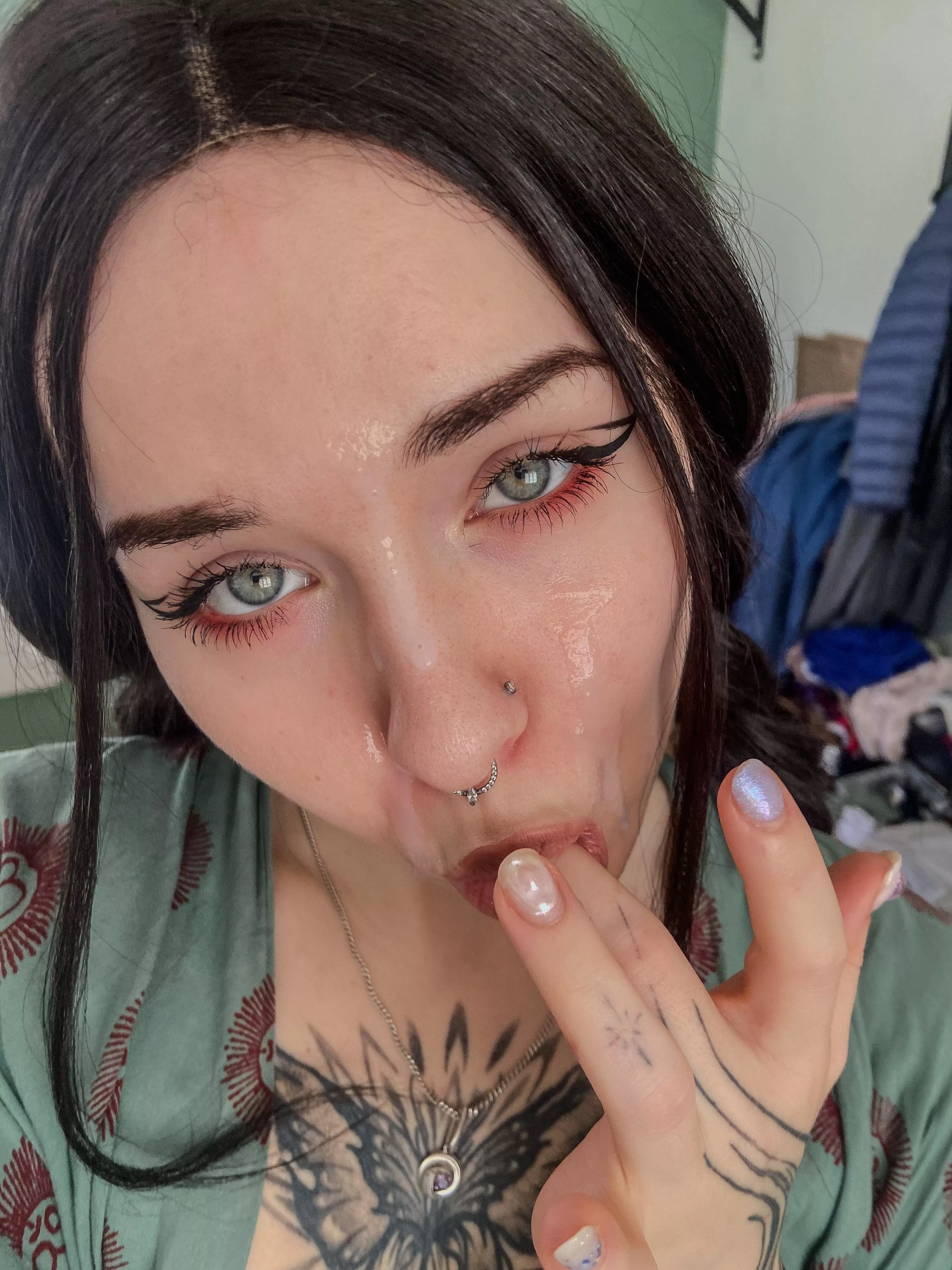 Selfies after cum drips out of a big dick. 