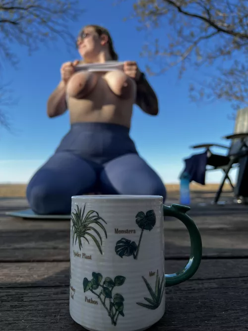 Yoga coffee on the back deck this morning!!