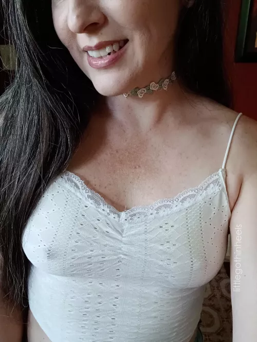 love wearing no bra under white tops