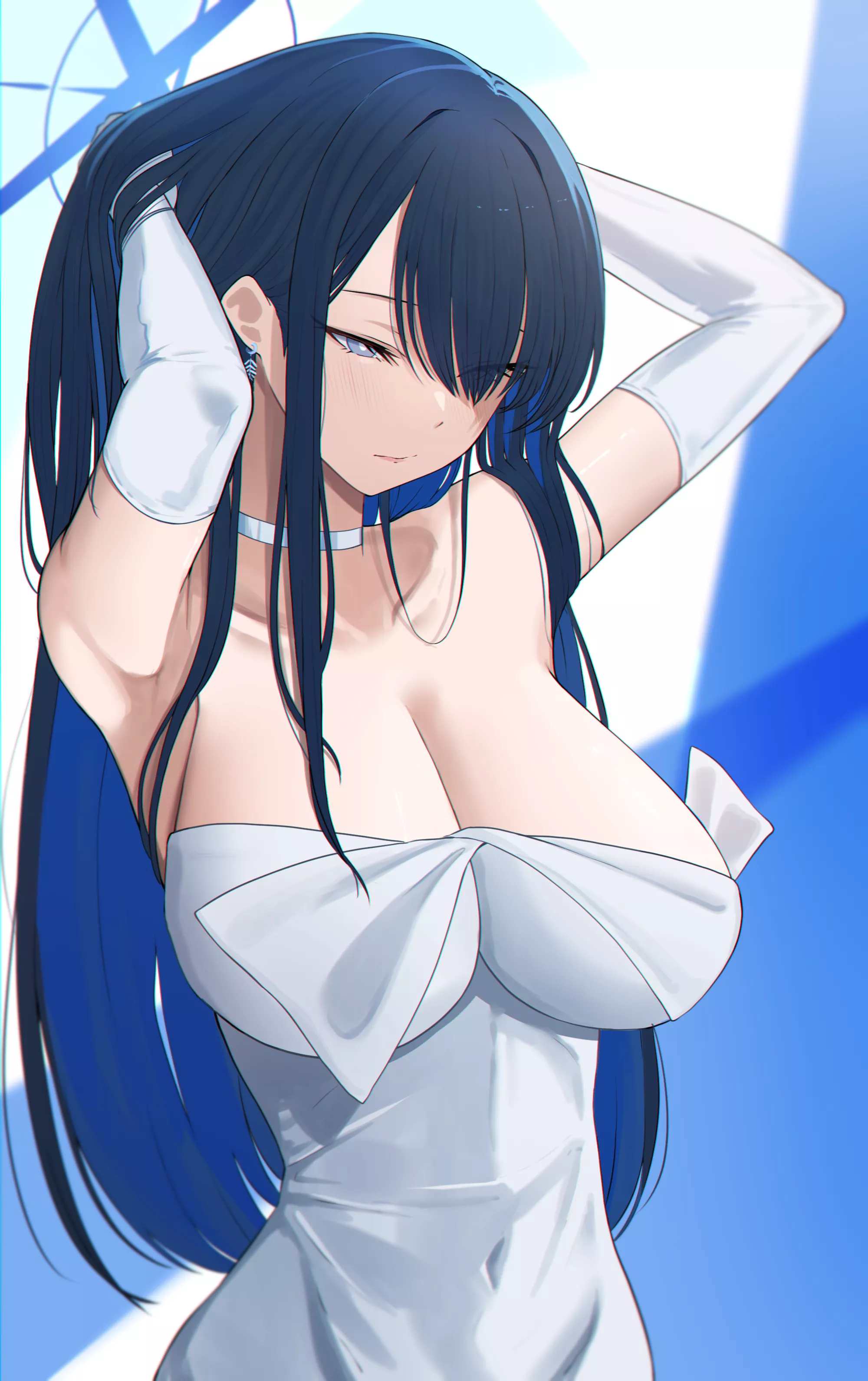 Saori hands in hair (PoolPool) [Blue Archive]