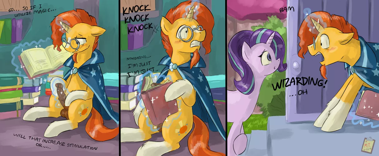 Sunburst nearly caught masturbating with magic (artist:the-minuscule-task)