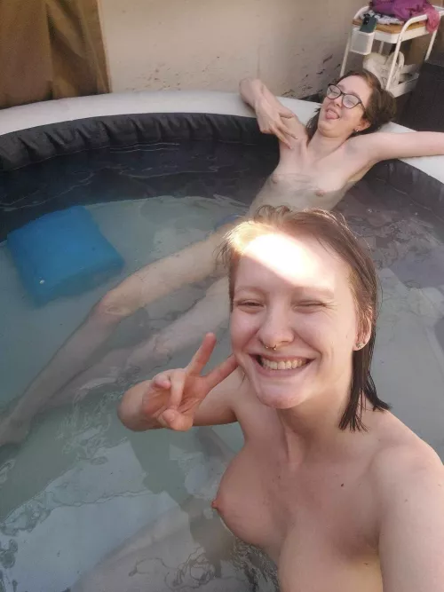 Love being out in the hot tub. We have a strict no cloths allowed policy 