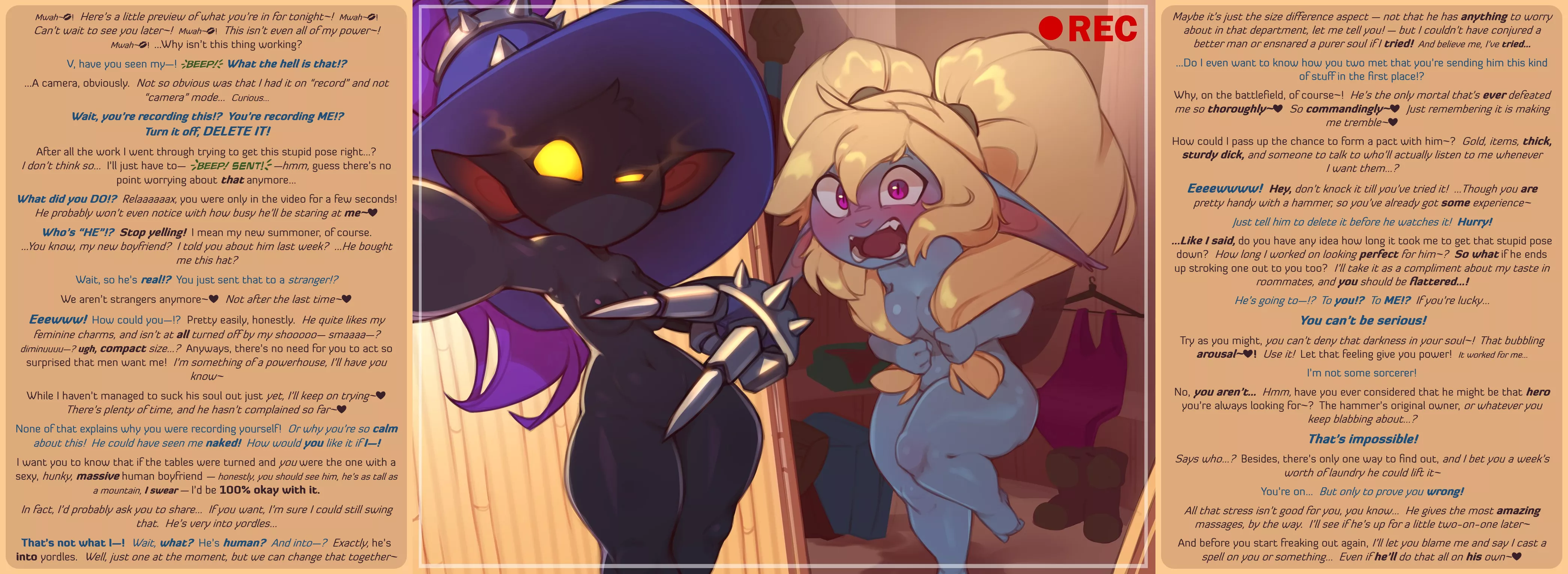 [MxFxF] You're not hung cause I'm short, you're hung cause you're huge! [RE-UPLOAD][League of Legends][Shortstacks][Finger challenge][Sexting][Embarrassed Nude Female][Caught in the cross-fire][Exhibitionism?][Possible threeway][MtG caption][Artist: 