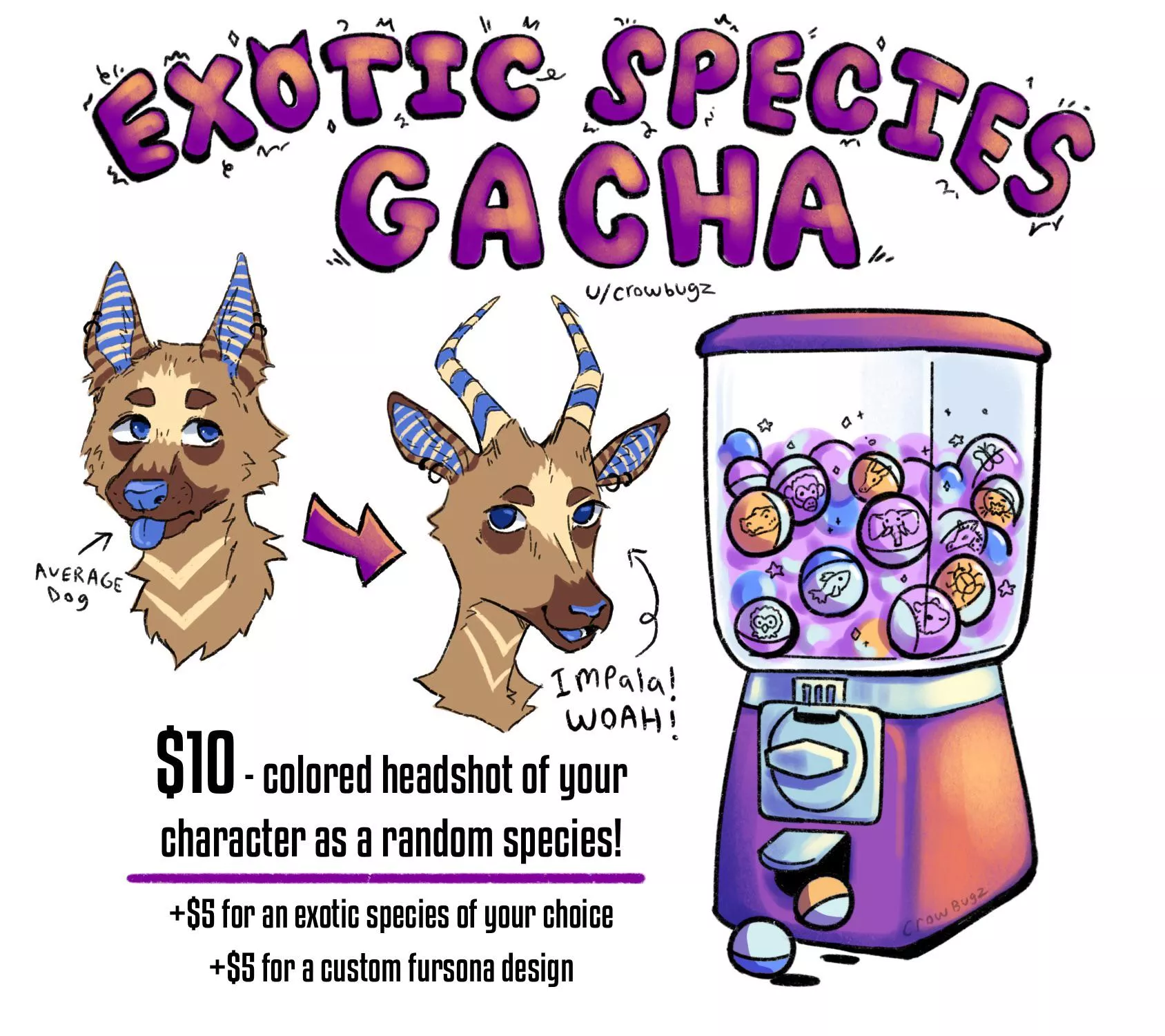 I’ll draw your fursona as an uncommon species in the fandom!