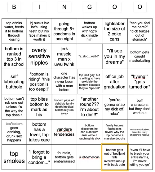 Yaoi Bingo