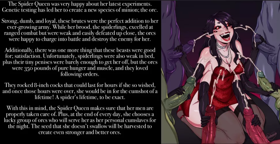 The Spider Queen’s army grows… [Villain] [orcs] [group sex] [minions!!] [breeding/science stuff] [cum]