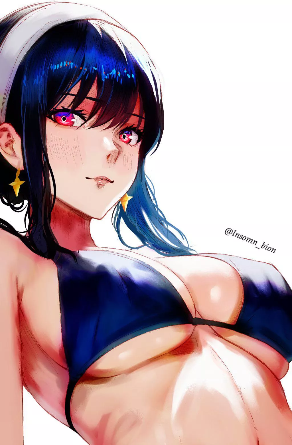 Yor showing half of her swimsuit