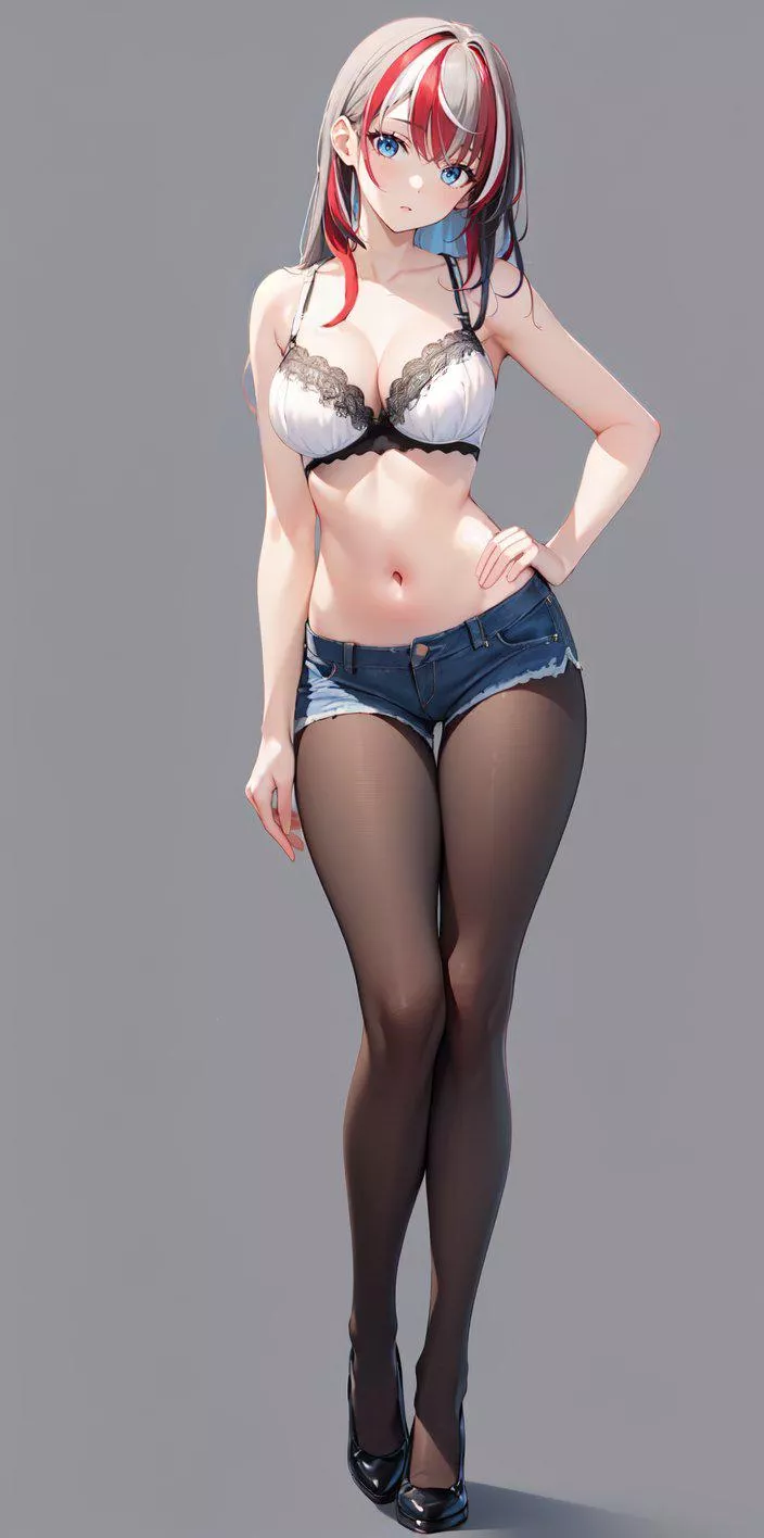 Denim Shorts & Black Tights 