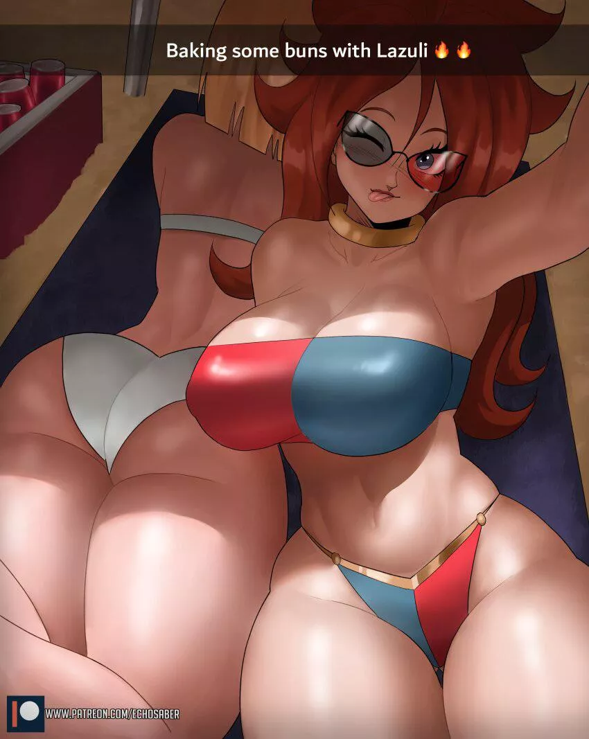 Android 18 and Android 21 show off their beach bods 
