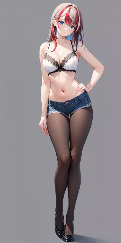 Denim Shorts & Black Tights 