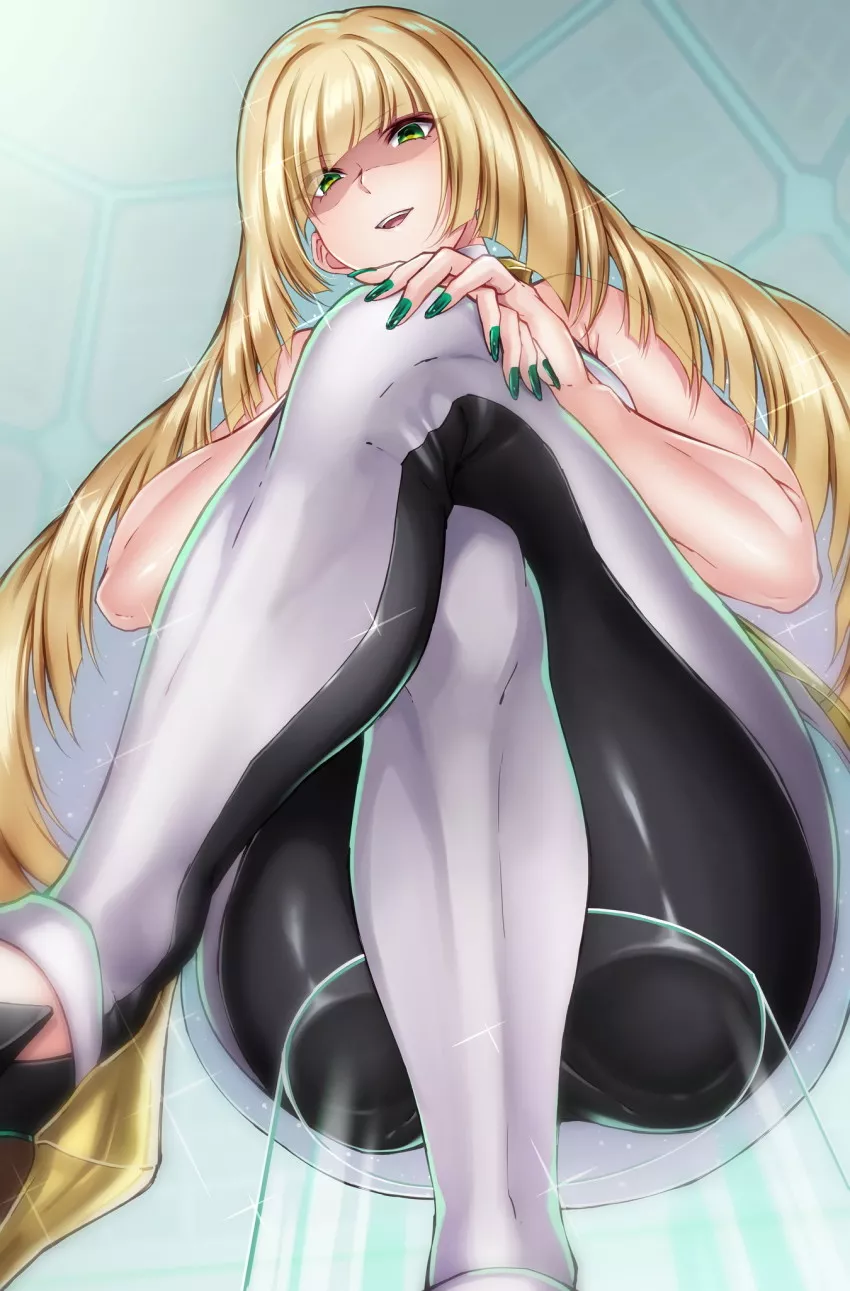 Lusamine sitting on glass cup (Komitiookami) [Pokemon]
