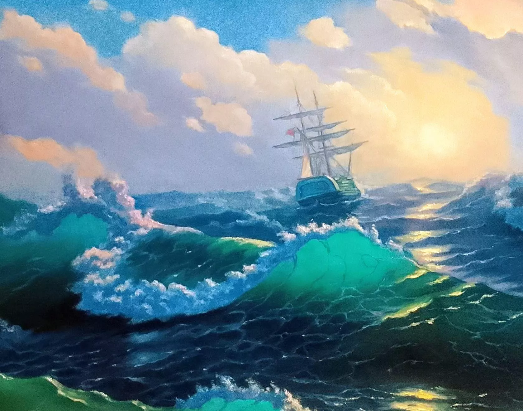 My oil painting on canvas. Morning sea.