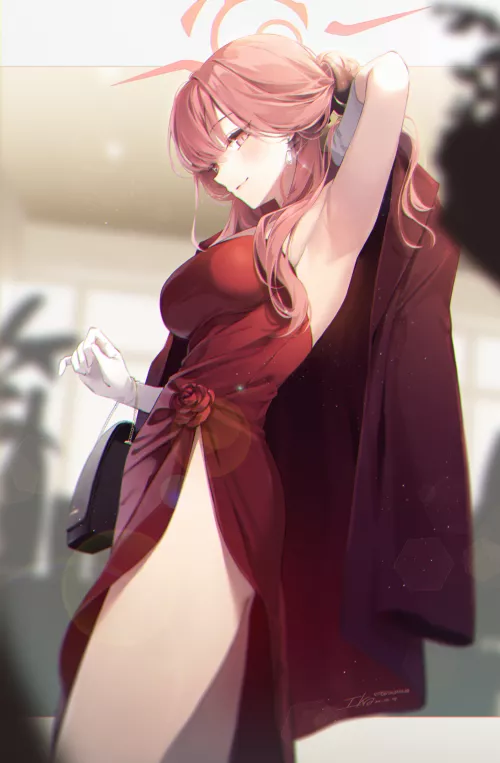 Rikuhachima Aru in red (IKA) [Blue Archive]