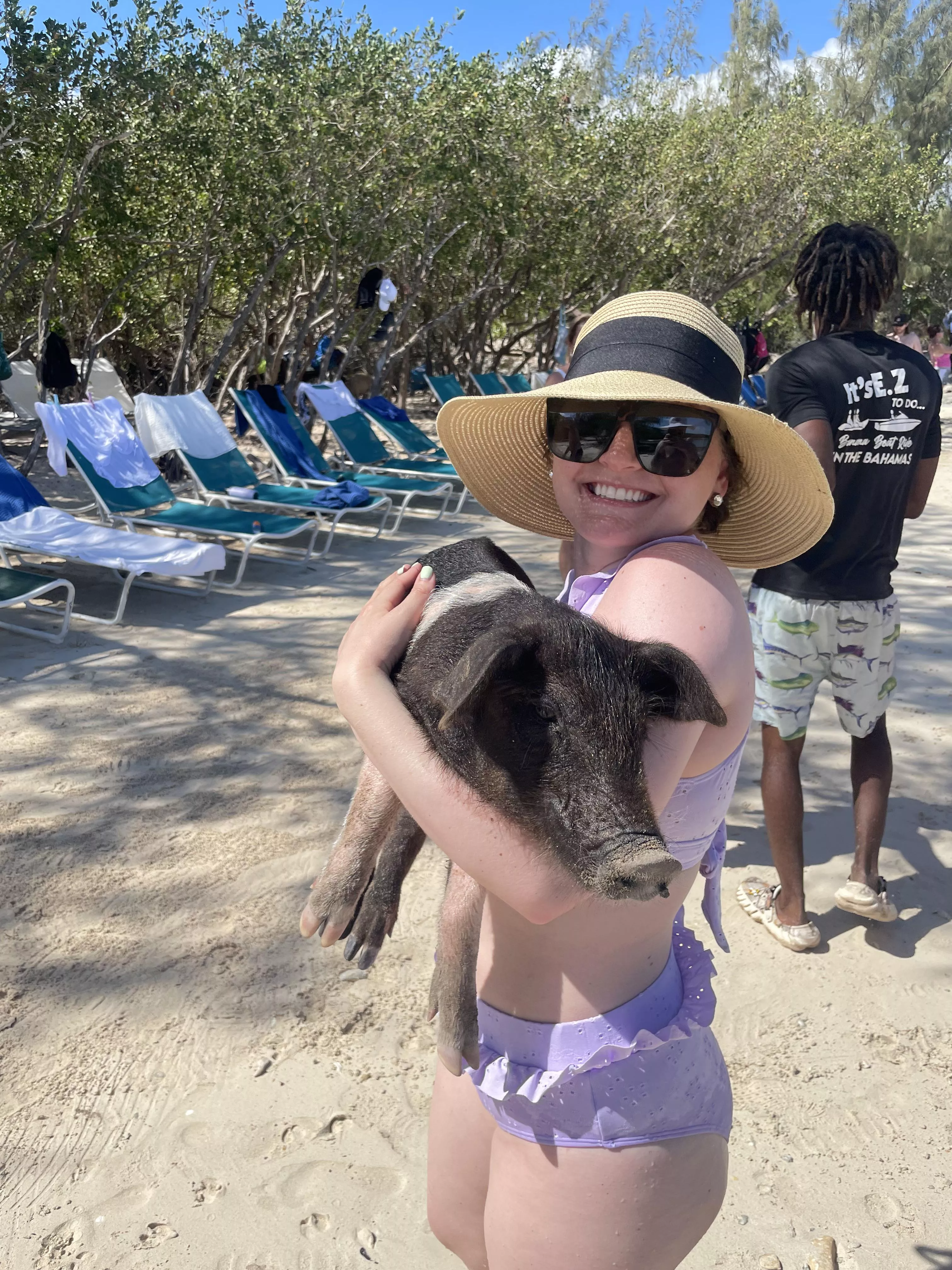 This is a picture of my son‘s girlfriend, she just licked cancer!!! I told her in this picture she looks like the proverbial” happy as a pig in shit”. I want everyone to let her know how happy we are for her.🤙🏻🎶🎶💜💜💜