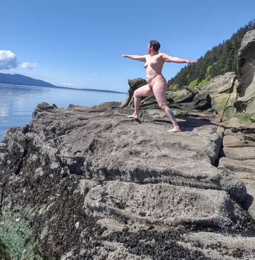 Warrior pose at the nude beach