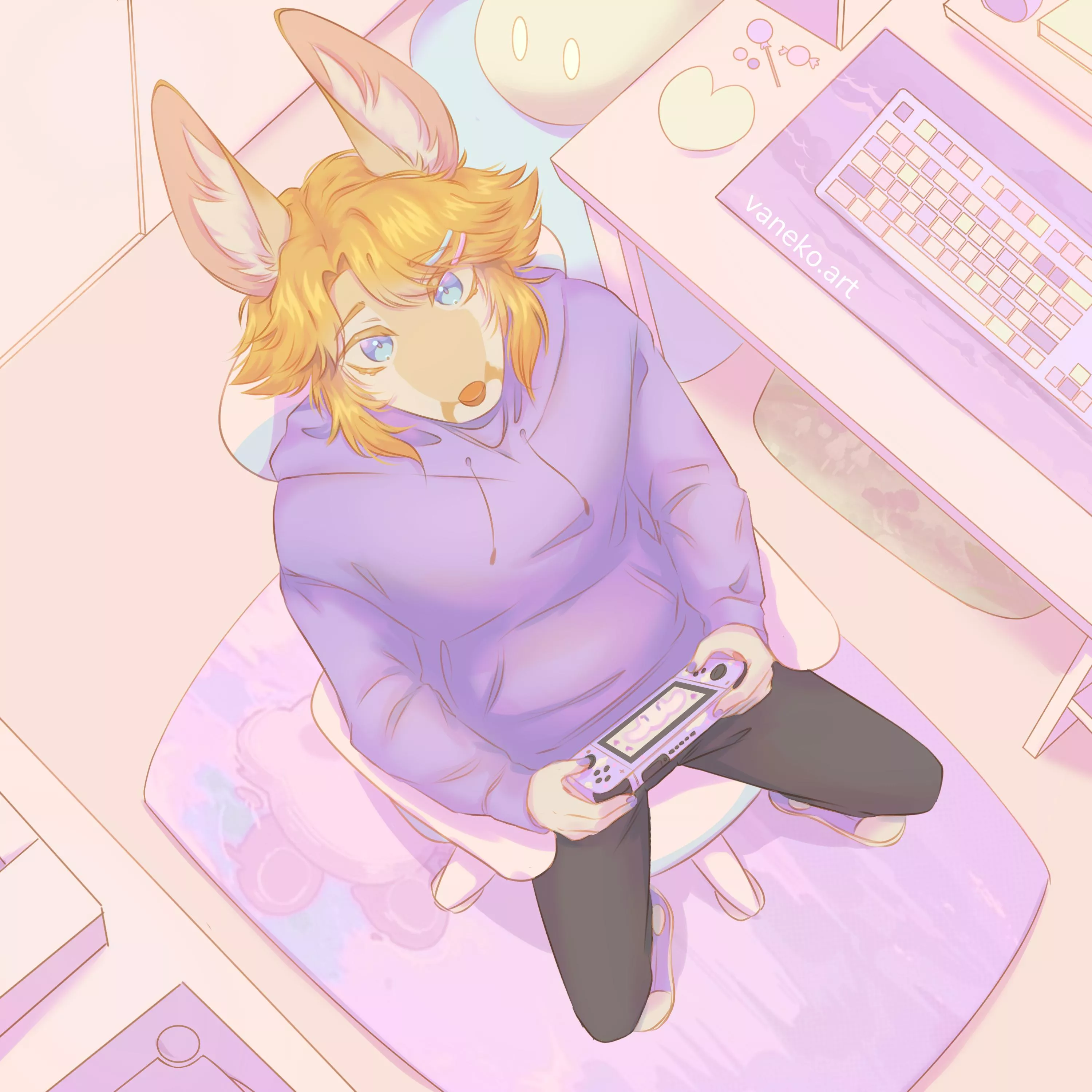 Dylan likes video games and cute outfits (Art by me)