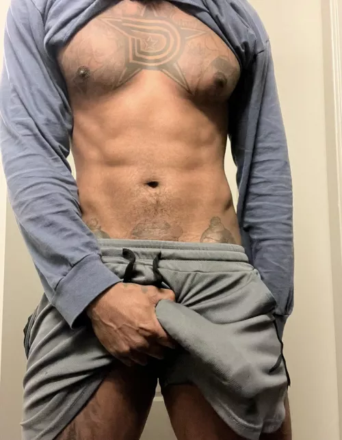 No drawers. Gym shorts. No problems