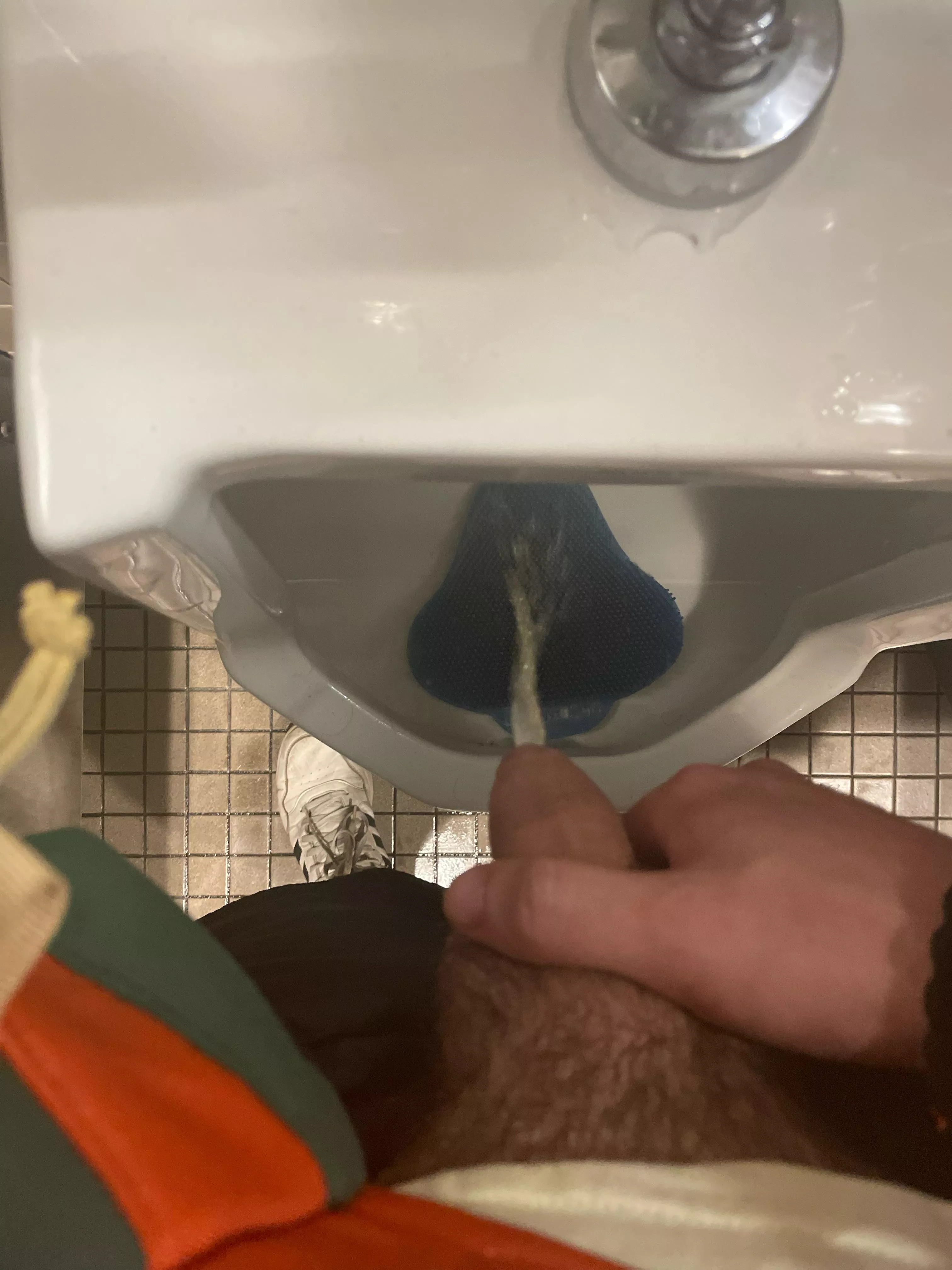 Piss at Whole Foods urinal after light jog through Central Park 