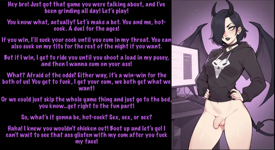 Duel! [male POV] [*inhales* futasub goth succubus roommate + Friend With Benefits] [gaming] [dare] [cum talk] [imminent sex]