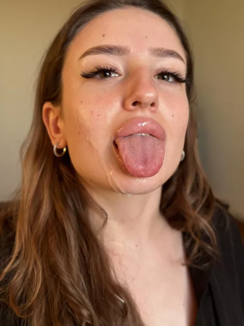 Tongue out waiting for a your cum