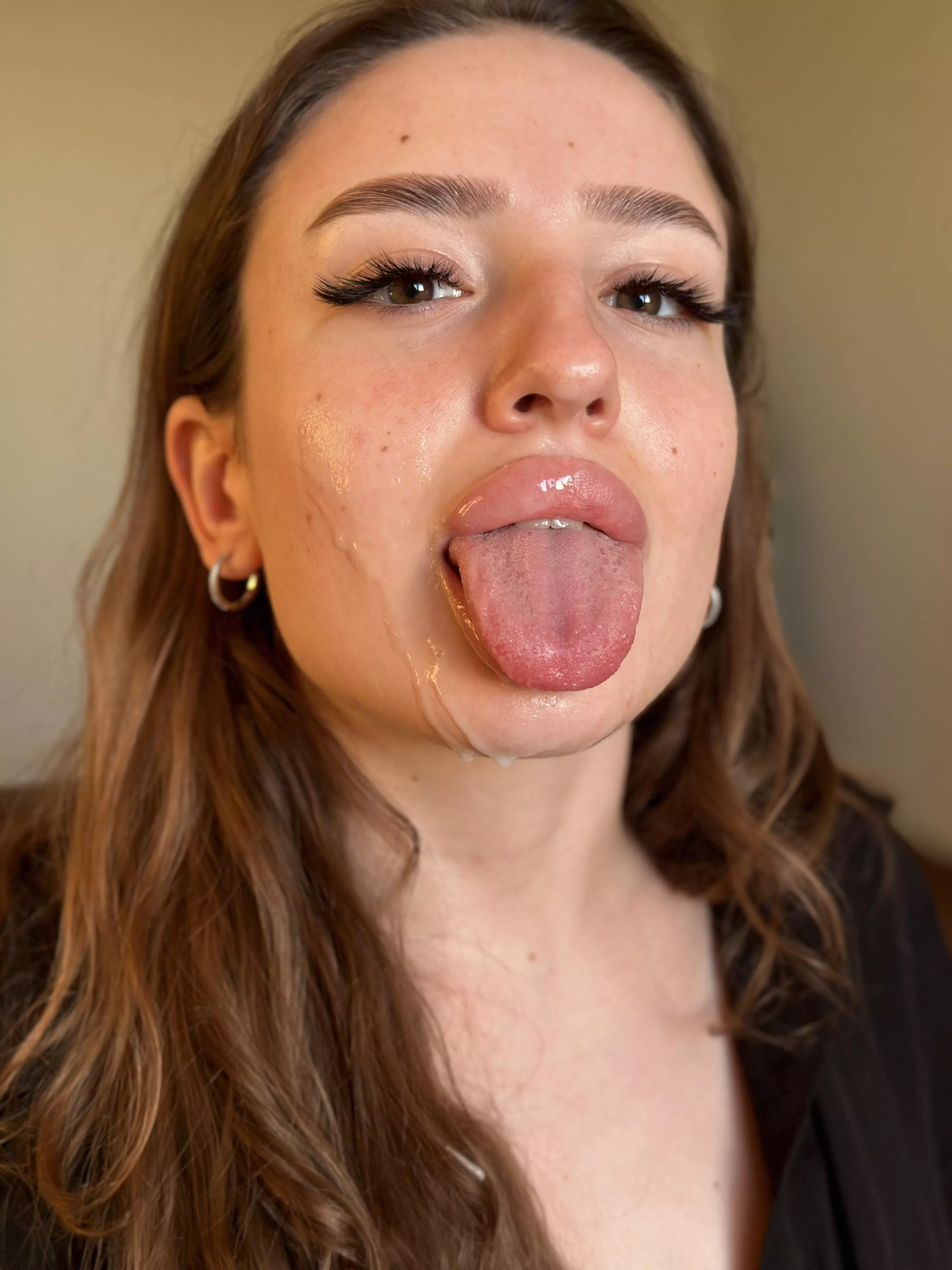 Tongue out waiting for a your cum