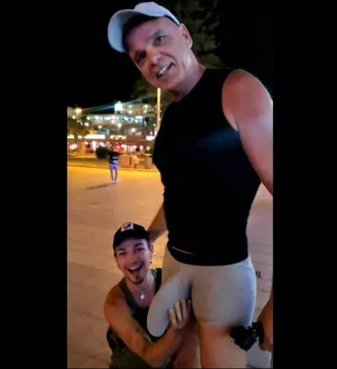 Boy adores daddy's obscene bulge in a shopping mall