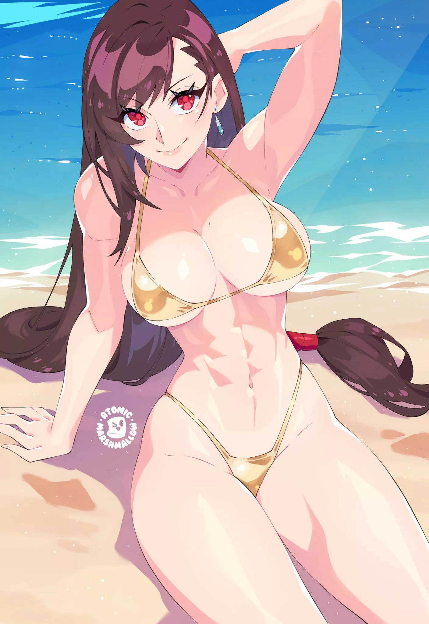 Tifa in a gold bikini
