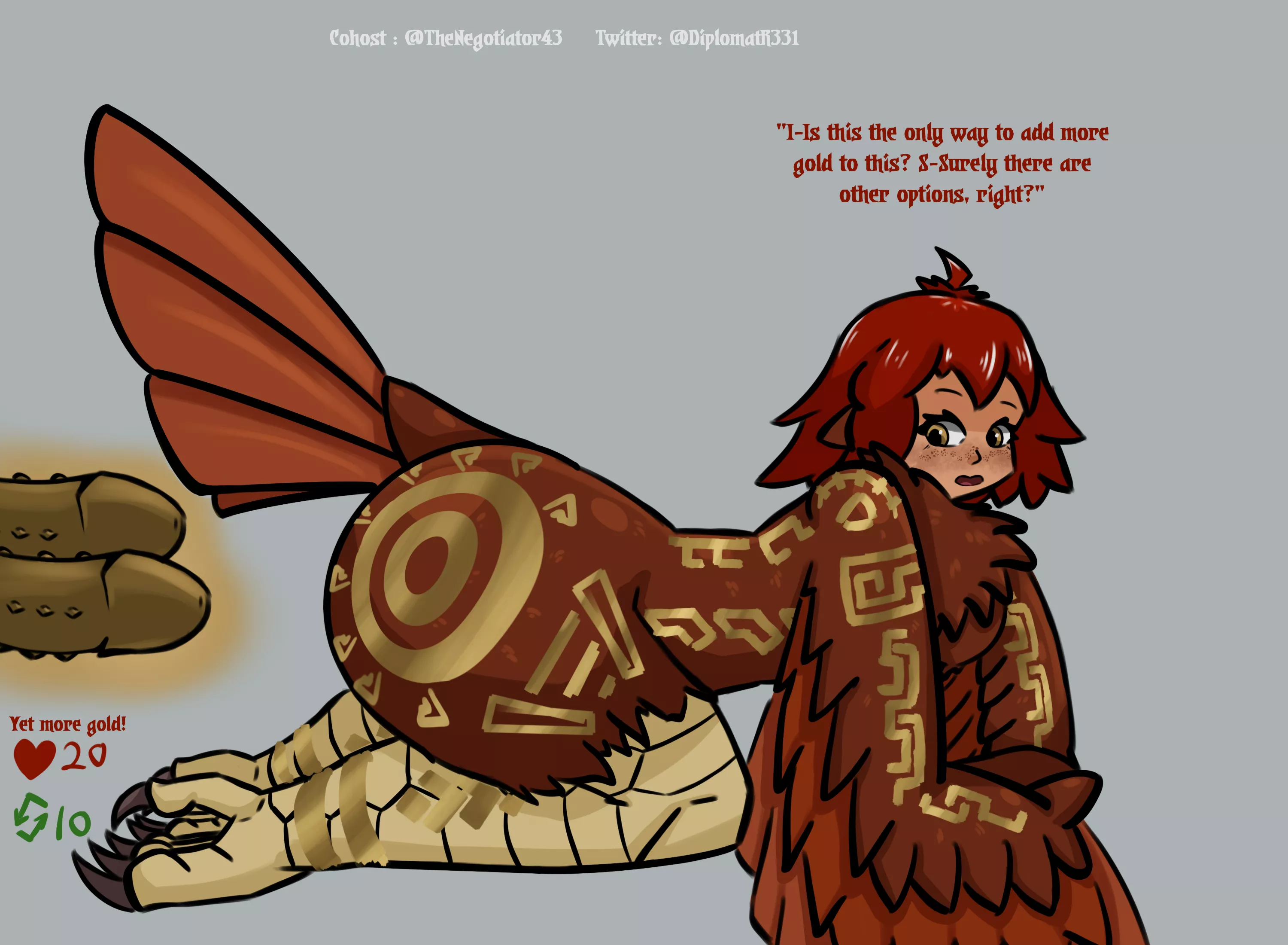 [OC] the gilding of my harpy girl continues! The final work will be delayed as i put progressively more effort into all of these.