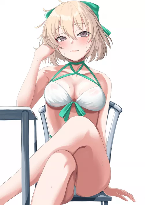 Okita in a swimsuit on a hot day