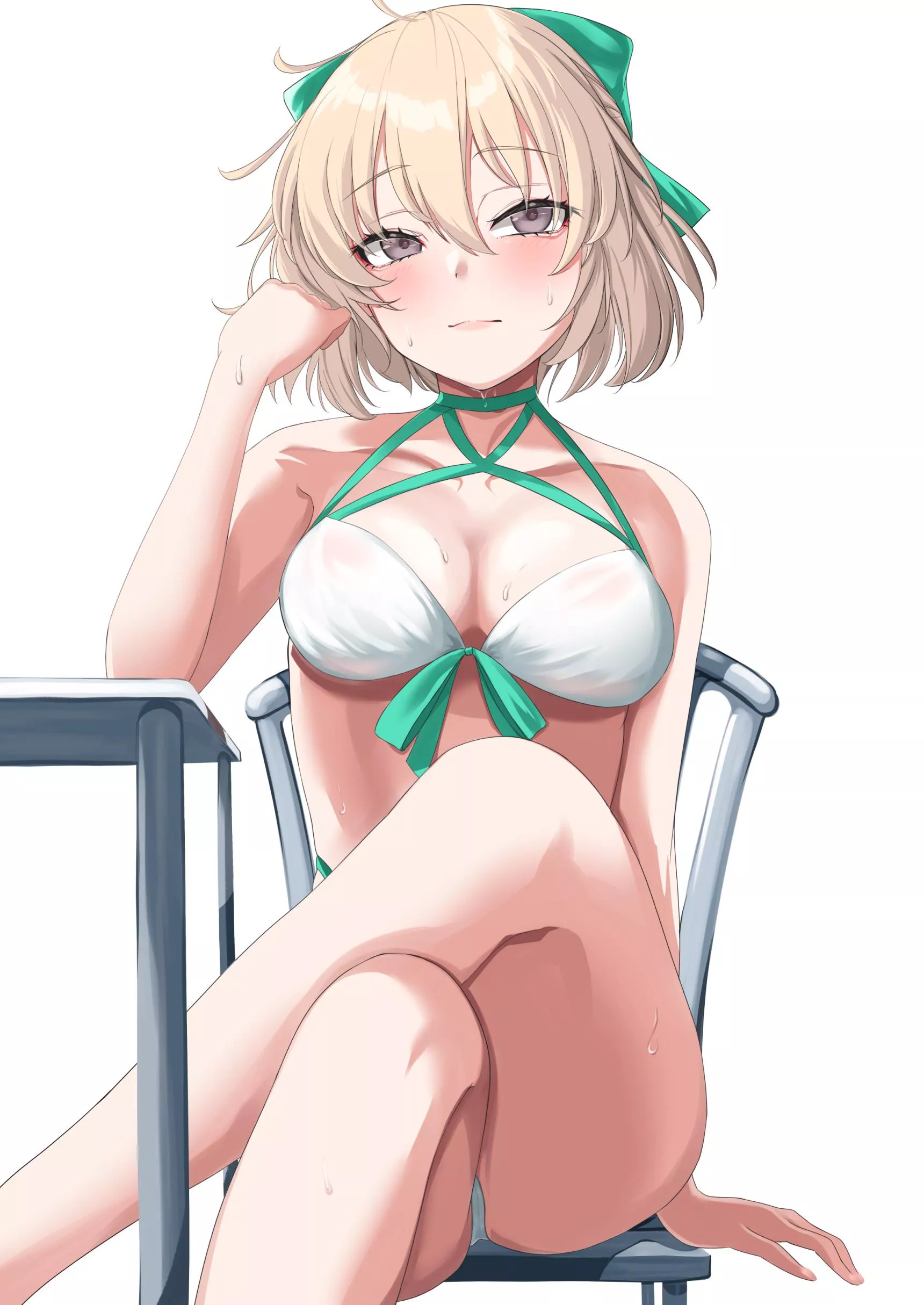 Okita in a swimsuit on a hot day