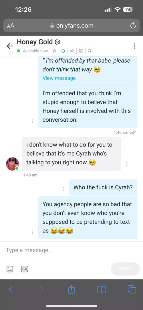 Got bored and called out the fact that an agency runs her OF