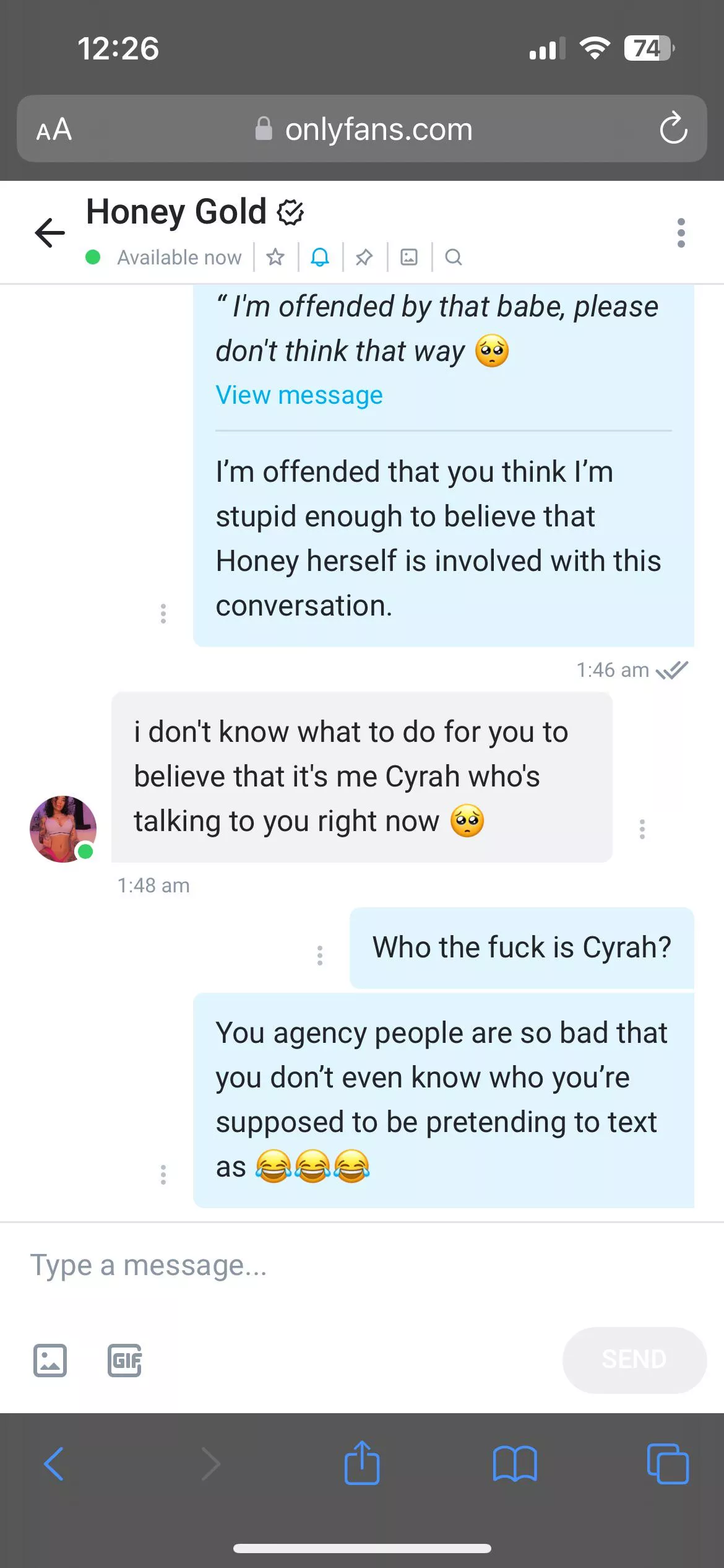 Got bored and called out the fact that an agency runs her OF