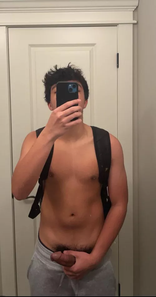 I was getting ready for school but I was so horny that I had to start stroking myself