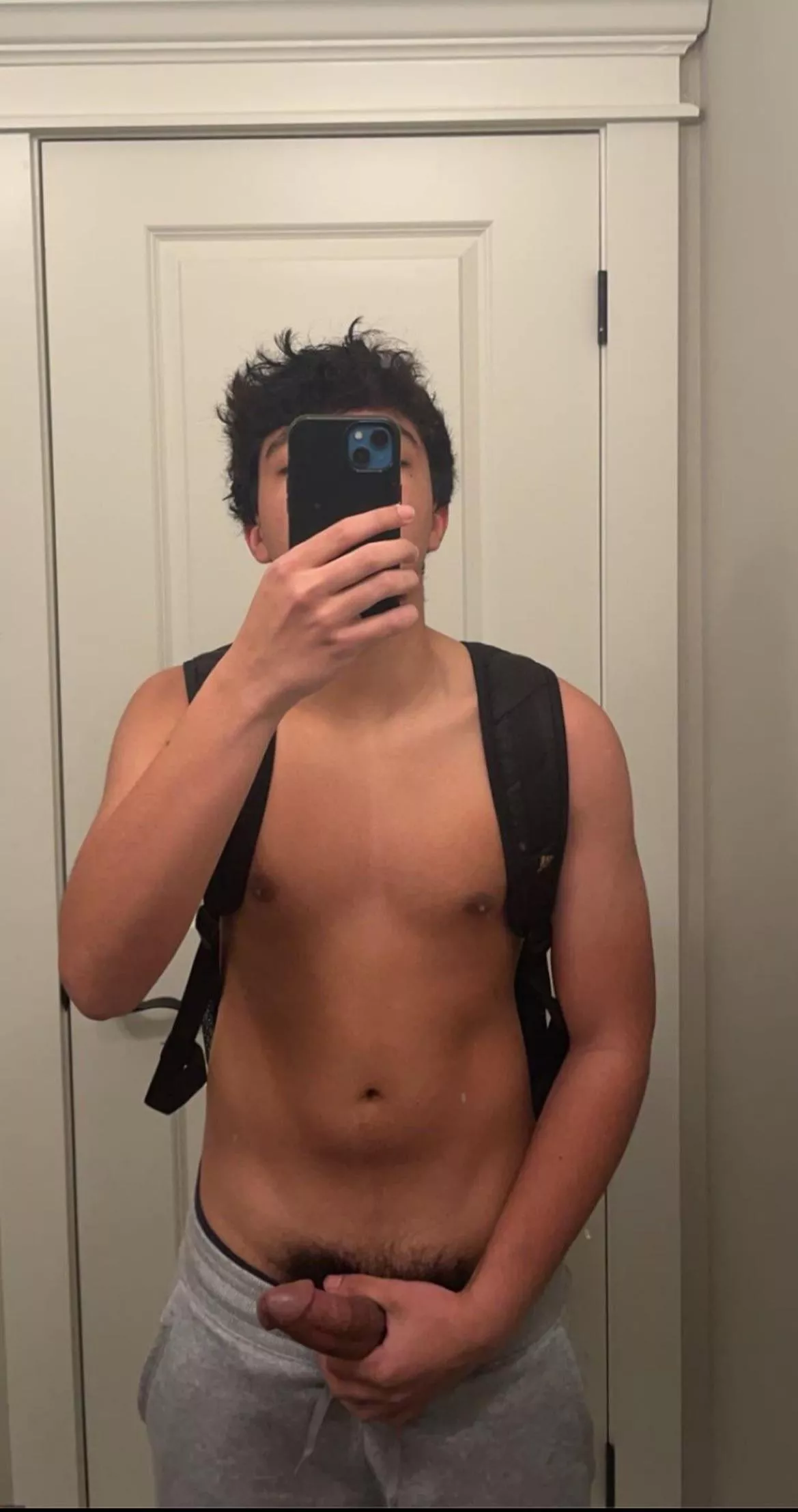 I was getting ready for school but I was so horny that I had to start stroking myself