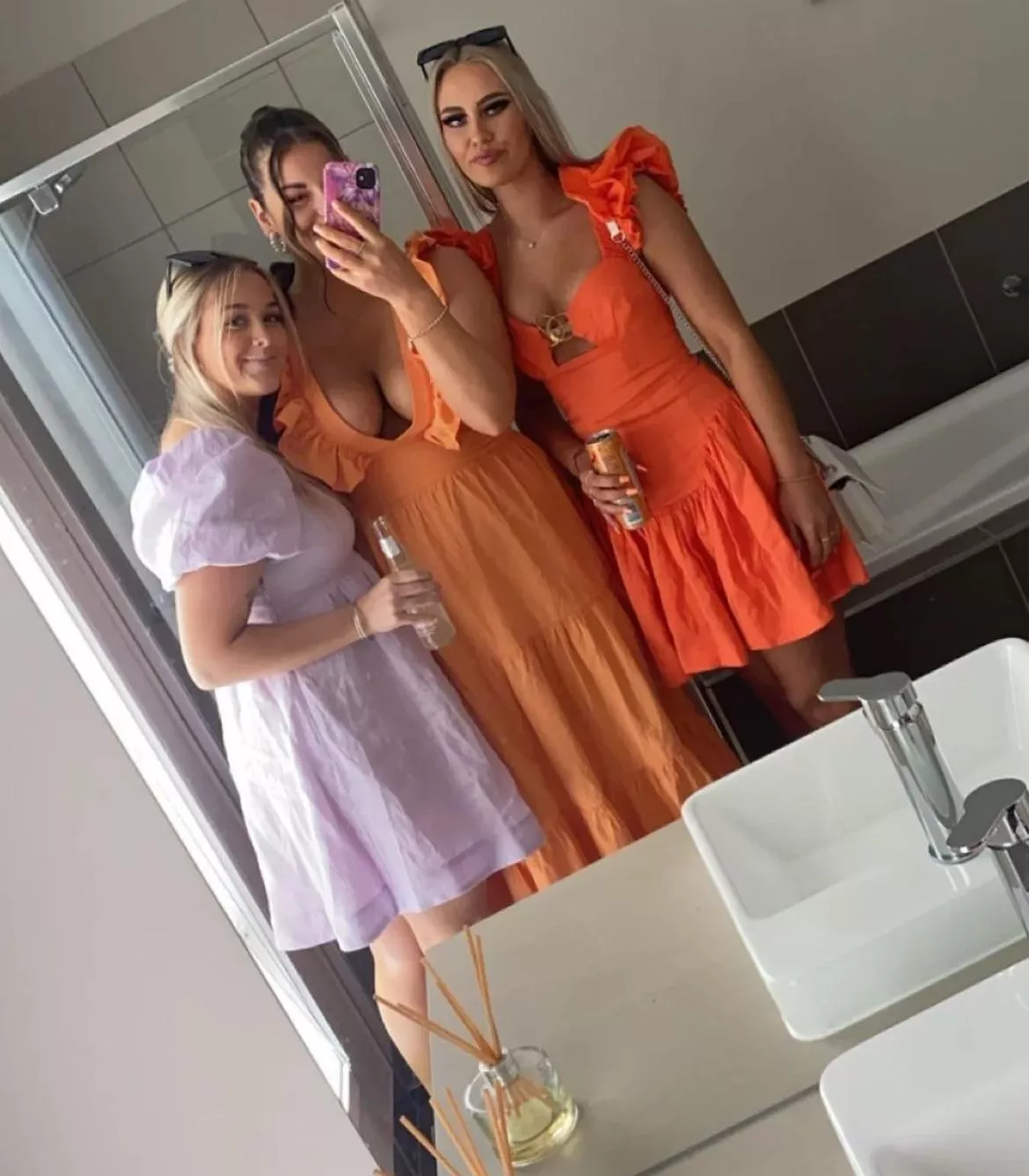 my busty friend posting with her besties