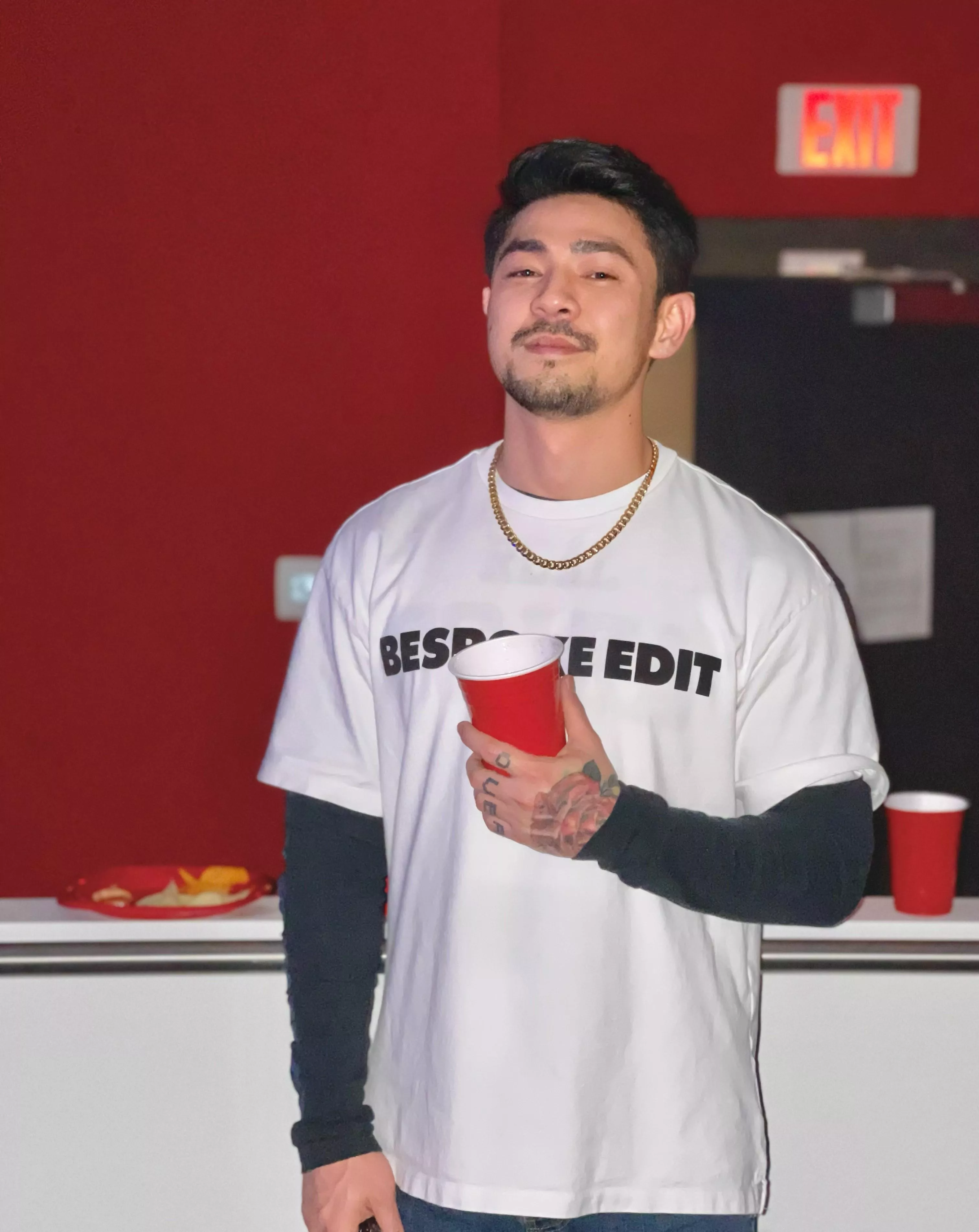 Red walls, red cups and the walking red flag.