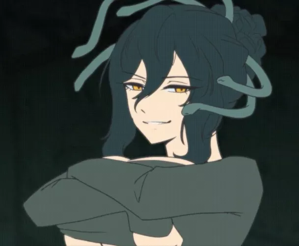 LF Color Source: green hair, yellow eyes, green shirt, animated, snake_hair 