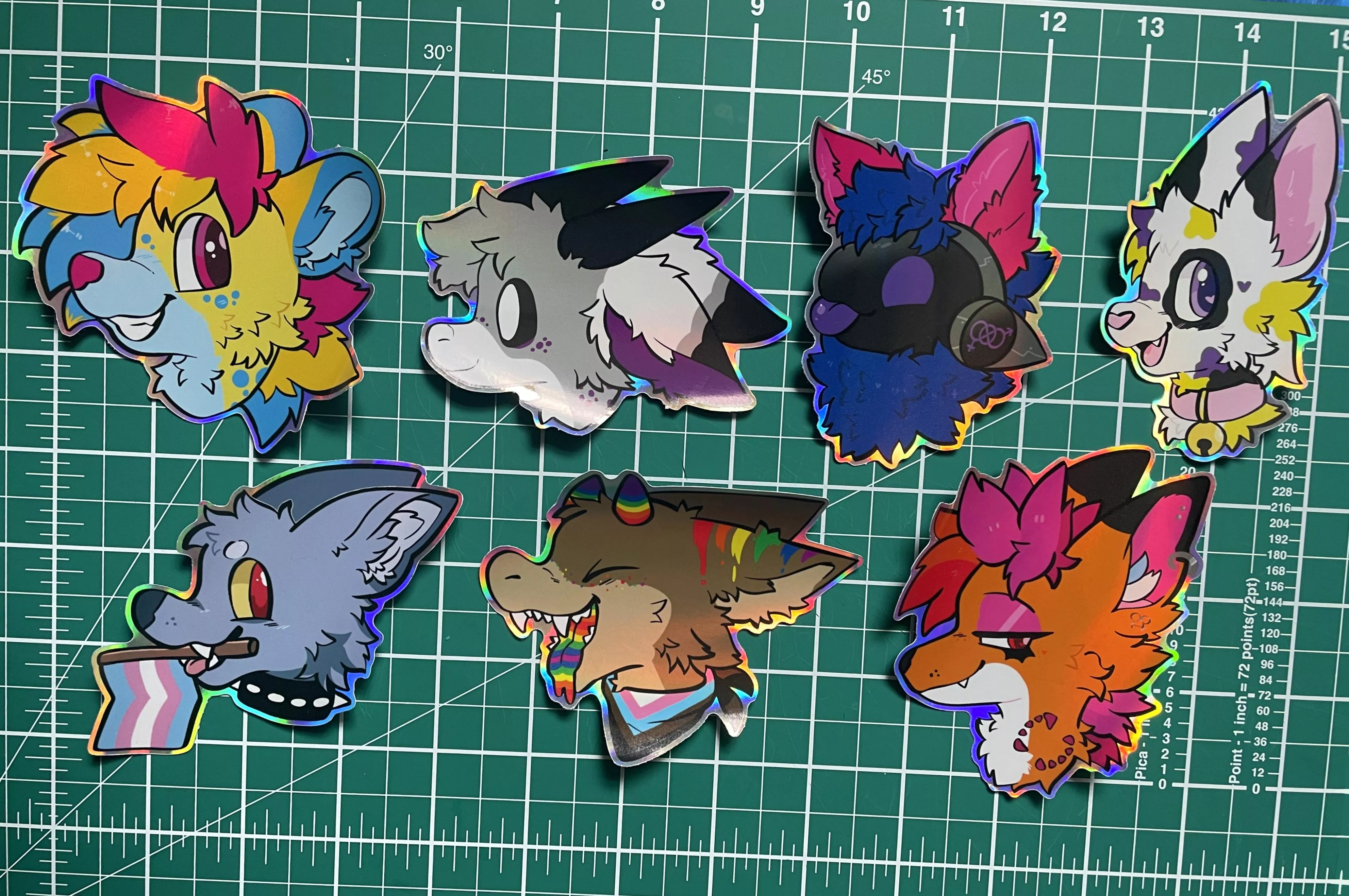 some furry pride stickers i made for pride month! ✨🌈🏳️‍⚧️