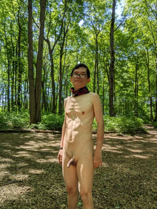 No people in the forest so i took off all clothes hiking 