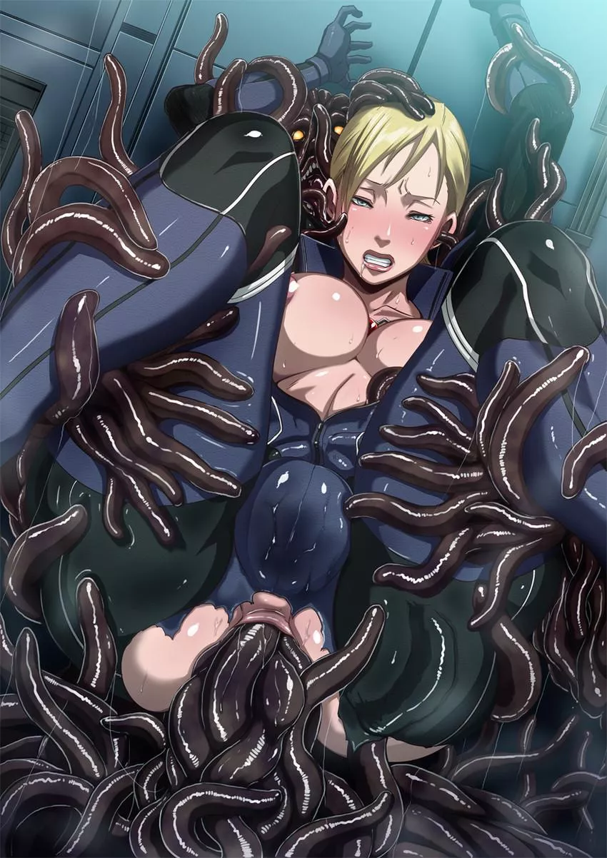 Jill went to see what was going on in her ship just to find a tentacle monster that was ready to ravage her anus