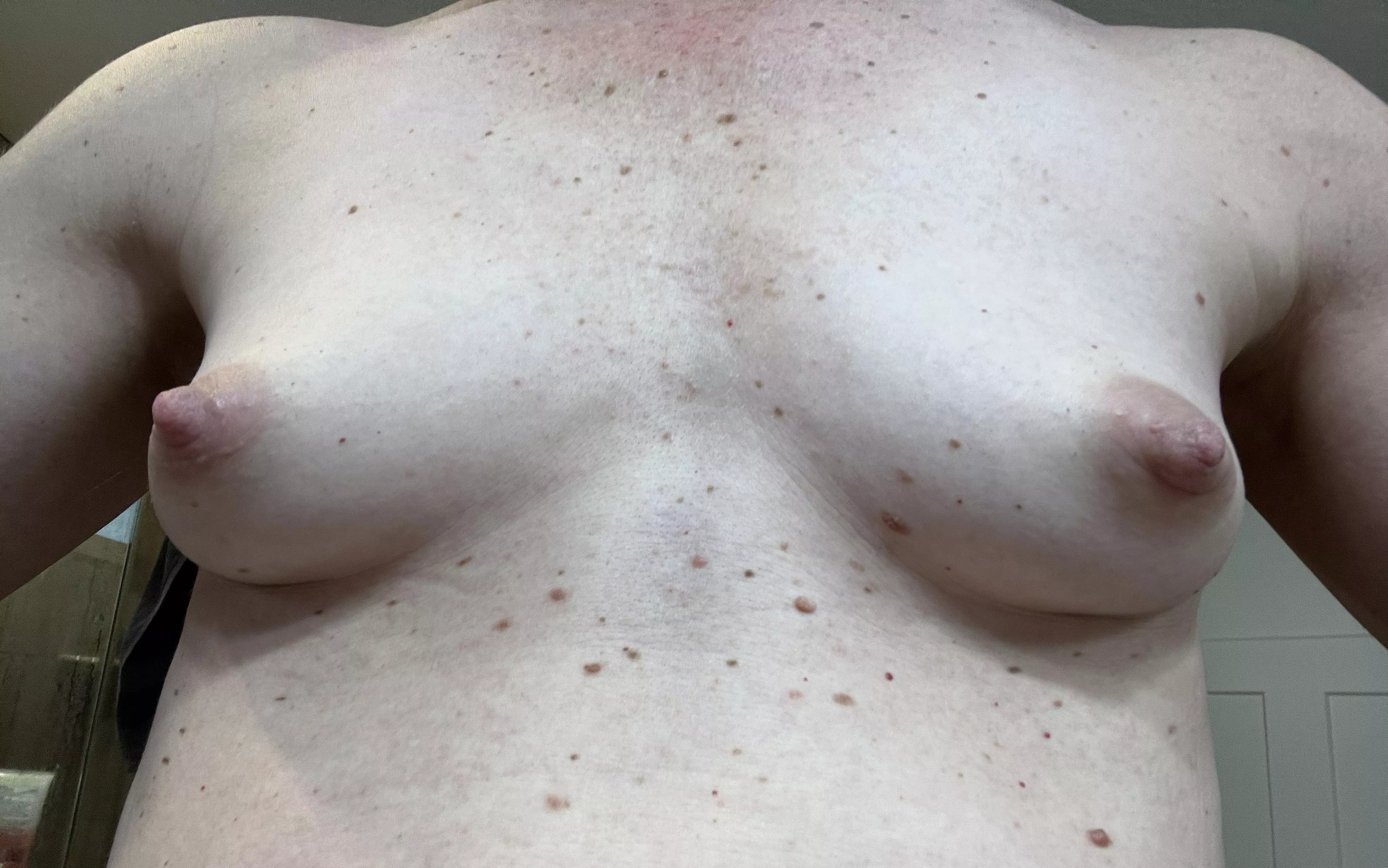 Off to work.. still sweater weather here. Easy to hide tiny MILF tits..