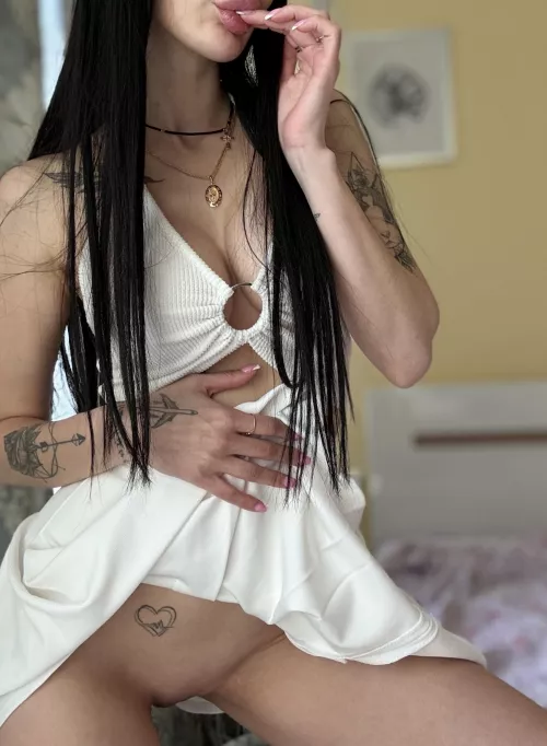 Shaved upskirt pussy is on the menu