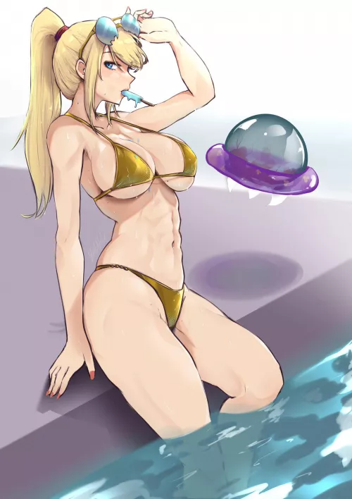 Stay golden Samus at the pool artwork by (vialnite)