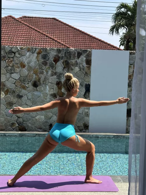 I always do yoga by the pool on sunny days