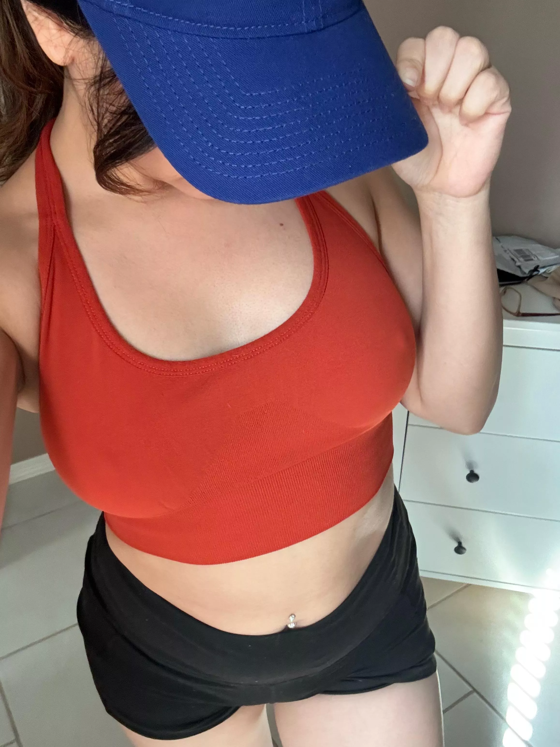 No bra at the gym today