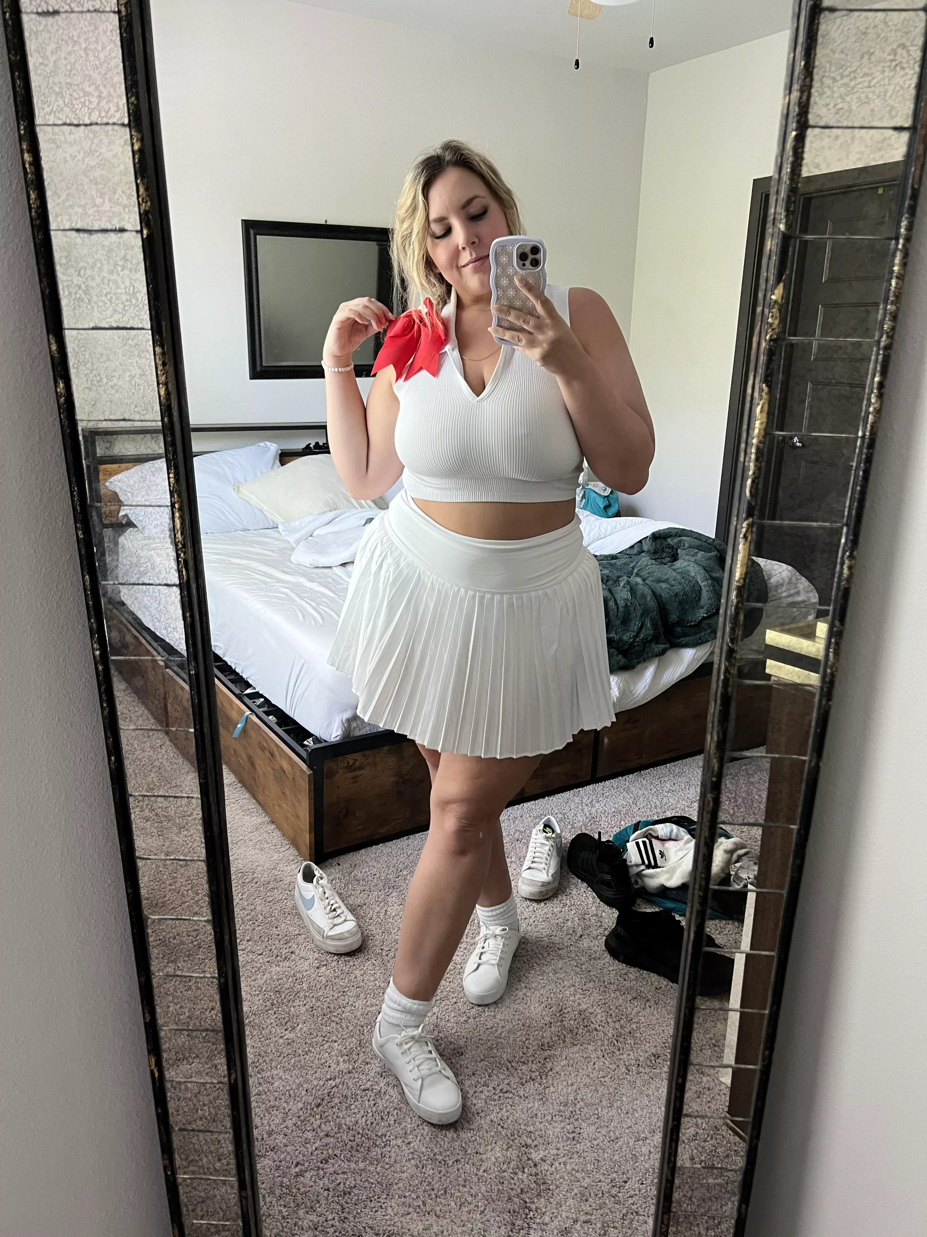No bra in my tennis whites 