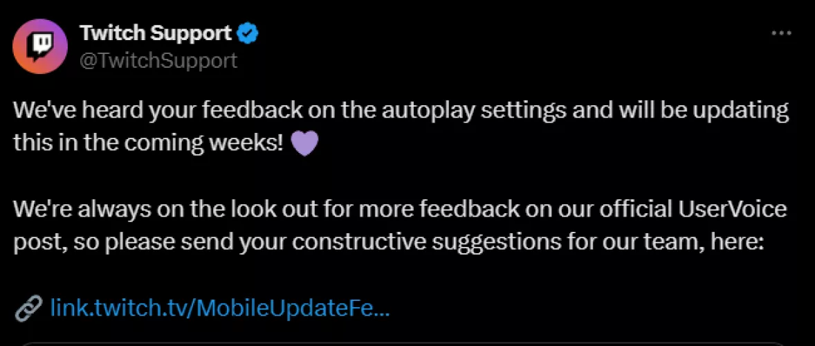 We did it! Twitch Mobile is changing auto-play on their update!