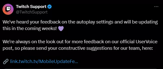We did it! Twitch Mobile is changing auto-play on their update!