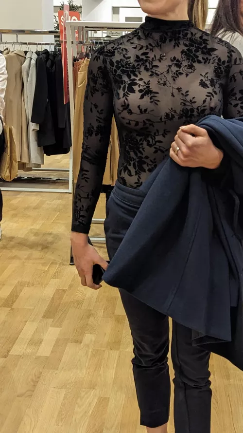 Slut wives go shopping with their bimbo tits out on full view